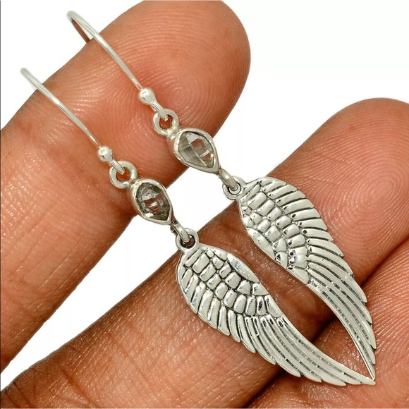 Earth Art hand crafted artisan Jewelry - Sterling silver gemstone wing earrings